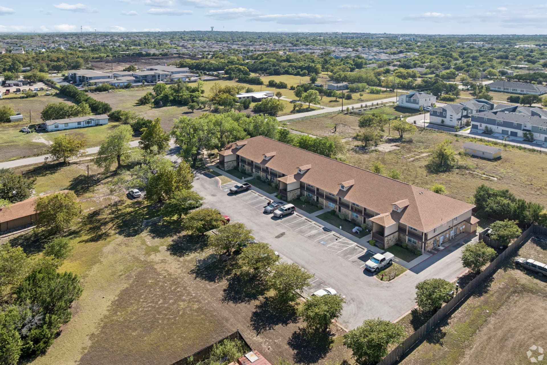 Aerial view of Montierra Ranch and surrounding Leander neighborhood